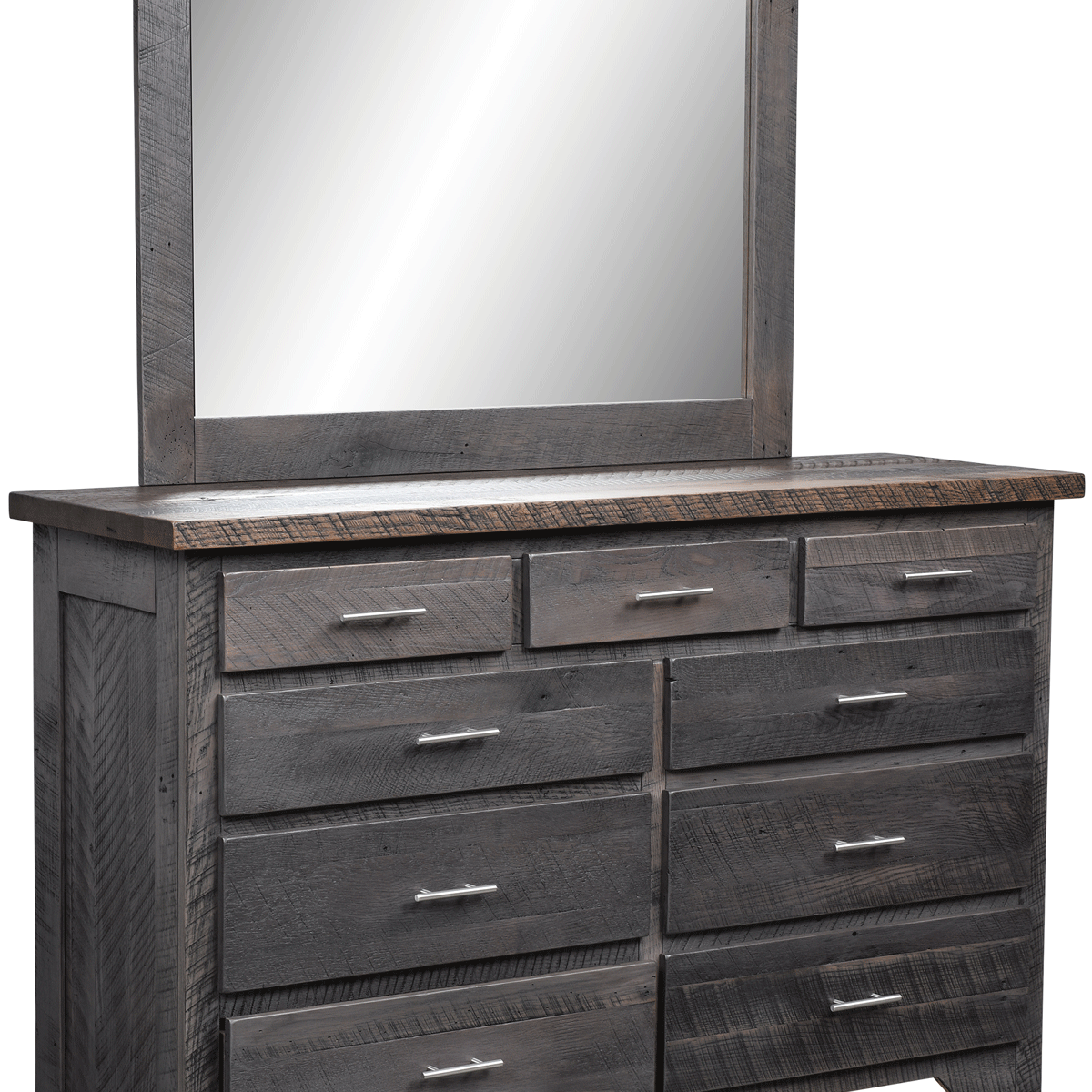 Amish London Fog 9-Drawer Dresser with Mirror in Reclaimed Barnwood AmishOutletStore Amish London Fog 9-Drawer Dresser with Mirror in Reclaimed Barnwood AmishOutletStore