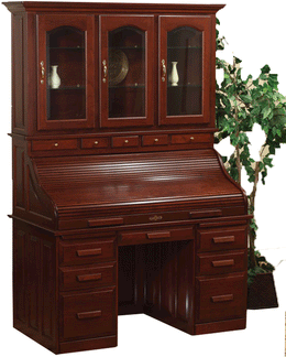 WORKSPACE: Rolltop Desk with Hutch in Rustic Cherry