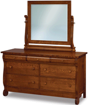 Amish Old Classic Sleigh 7 Drawer Dresser with Mirror