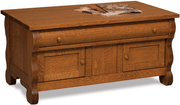 LIVING ROOM: Old Classic Sleigh Enclosed Coffee Table in Rustic Quarter Sawn White Oak