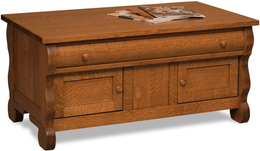LIVING ROOM: Old Classic Sleigh Enclosed Coffee Table in Rustic Quarter Sawn White Oak