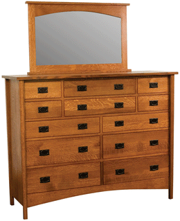 Amish Arts & Crafts 12 Drawer Dresser with Mirror