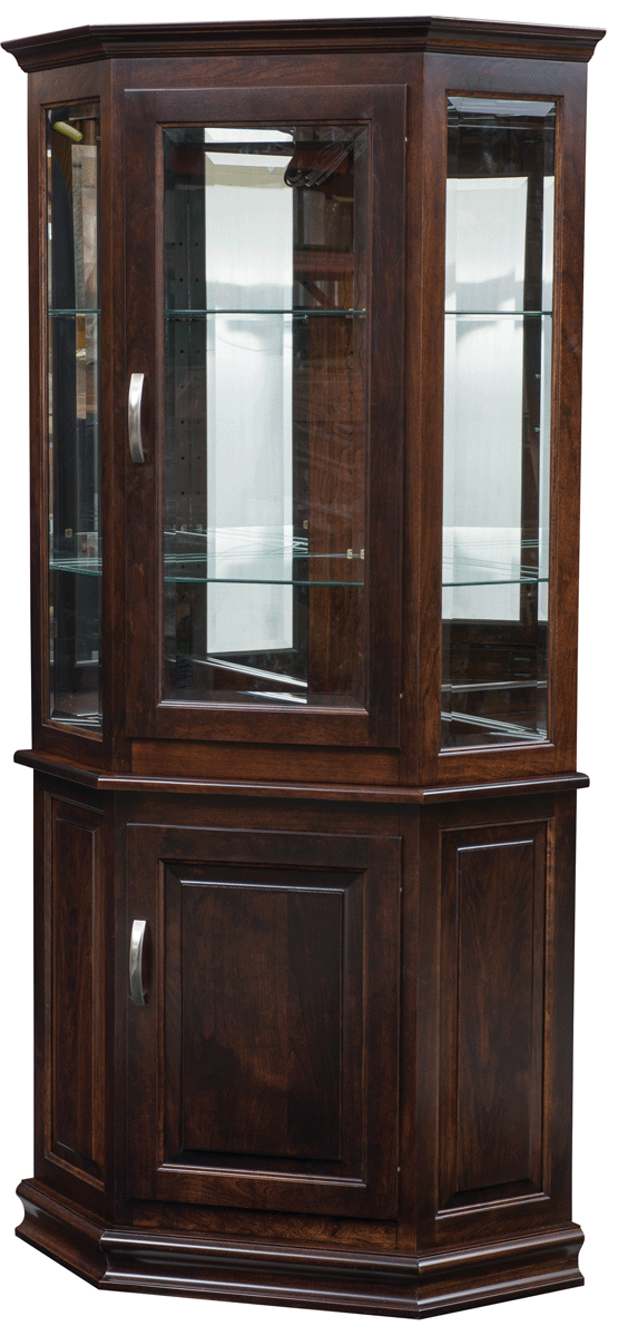 Amish Outlet Store Corner Curio with Enclosed Base