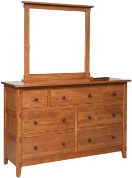 Amish Bungalow 7-Drawer Dresser with Mirror