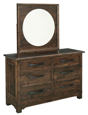 Amish Farmhouse Rustic Small Dresser with Round Mirror