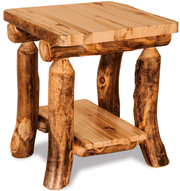 Amish Rustic Live Edge End Table with Shelf