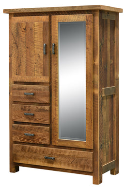 Amish Barnwood 4-Drawer Armoire with Mirror in Reclaimed Barnwood