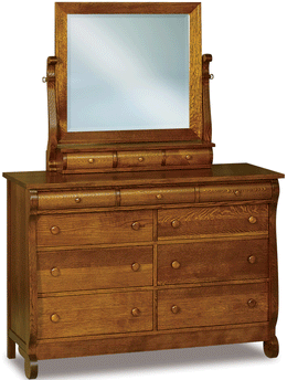 Amish Old Classic Sleigh 9 Drawer Mule Dresser with Mirror
