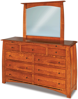 Amish Boulder Creek 9 Drawer Dresser with Arched Drawer with Mirror