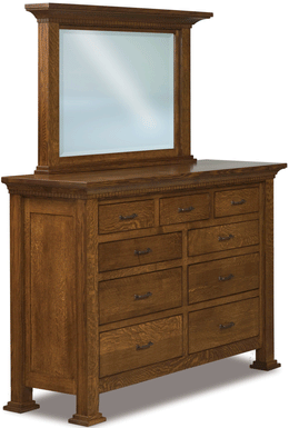 Amish J&R Empire 9 Drawer Dresser with Mirror