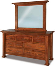 Amish J&R Empire 7 Drawer Dresser with Arched Drawer and Mirror