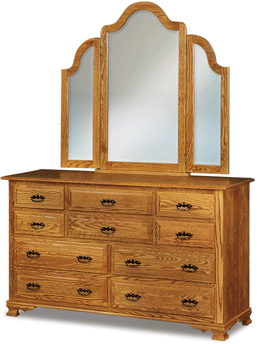 Amish Hoosier Heritage 10 Drawer Dresser with Mirror