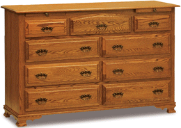 Amish Hoosier Heritage 9 Drawer Dresser with Arched Drawer