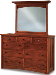 Amish Kascade 9 Drawer Dresser with Mirror