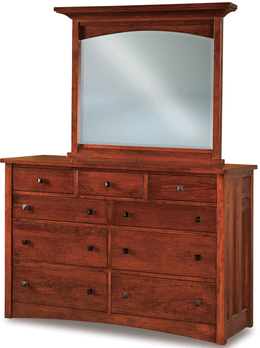 Amish Kascade 9 Drawer Dresser with Mirror