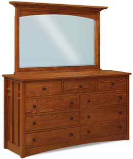 Amish Kascade 9 Drawer Mule Dresser with Mirror