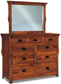 Amish Stick Mission 9 Drawer Dresser with Mirror