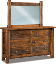 Amish Houston Rustic 6-Drawer Dresser with Mirror in Brown Maple