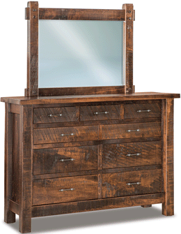 Amish Houston Rustic 9-Drawer Dresser with Mirror in Brown Maple
