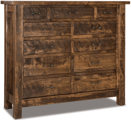 Amish Houston Rustic 11-Drawer Chest in Brown Maple
