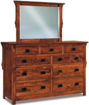 Amish Stick Mission Wide 9-Drawer Dresser with Mirror