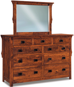 Amish Stick Mission Wide 9-Drawer Dresser with Mirror