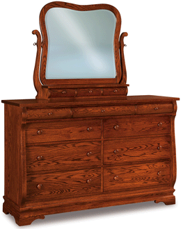 Amish Chippewa Sleigh 9 Drawer Dresser with Mirror