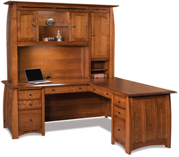 Amish Boulder Creek L Desk with Hutch Top