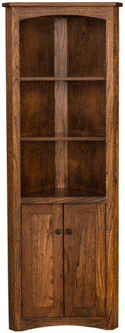 Amish Mission Corner Bookcase with Doors