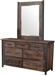 Amish Structura Rustic Low Dresser with Mirror in Brown Maple