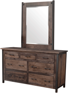 Amish Structura Rustic Low Dresser with Mirror in Brown Maple