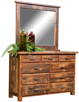 Amish Barnwood 9-Drawer Dresser with Mirror in Reclaimed Barnwood
