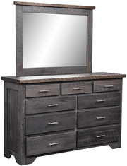 Amish London Fog 9-Drawer Dresser with Mirror in Reclaimed Barnwood