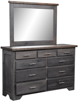 Amish London Fog 9-Drawer Dresser with Mirror in Reclaimed Barnwood