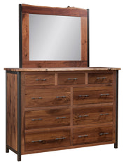 Amish Structura Mule Dresser with Mirror in Live Edge Rustic Walnut