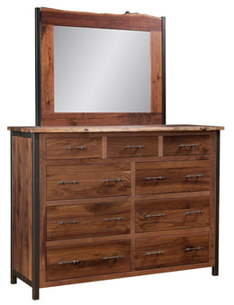 Amish Structura Mule Dresser with Mirror in Live Edge Rustic Walnut
