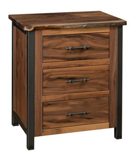 Amish Structura 3 Drawer Nightstand in Rustic Live Edge Walnut