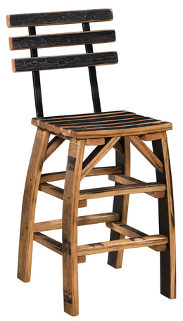 Amish Rustic Barrel Stationary Barstool with Back