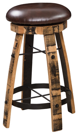 Amish Rustic Barrel Swivel Barstool with Cushions