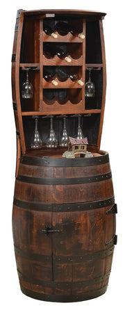 Amish Rustic Barrel Hutch with 12 Bottle Holder