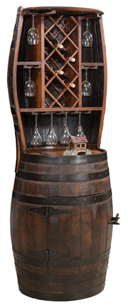 Amish Rustic Barrel Hutch with 7 Bottle Holder