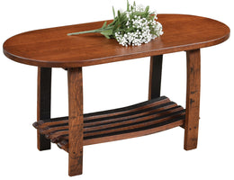 Amish Rustic Barrel Oval Coffee Table with Stave Shelf