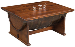 Amish Rustic Barrel Coffee Table with Lift-Top