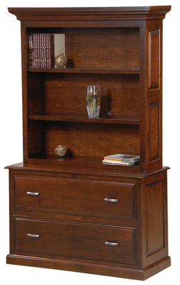 Amish Newport Lateral File Cabinet with Bookcase Hutch
