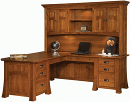Amish Bridgefort Large L-Desk with 4-Door Hutch Top