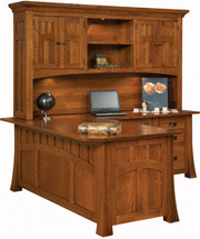 Amish Bridgefort Large L-Desk with 4-Door Hutch Top