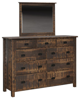 Amish Glen Canyon 9-Drawer Dresser W/ Mirror in Rough Sawn Brown Maple