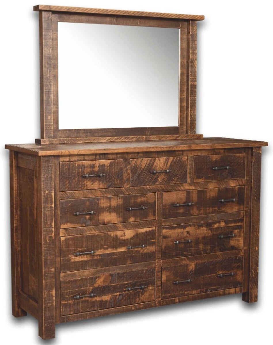 Amish Glacier Rustic 9-Drawer Dresser with Mirror in Rough Sawn Brown AmishOutletStore Amish Glacier Rustic 9-Drawer Dresser with Mirror in Rough Sawn Brown AmishOutletStore