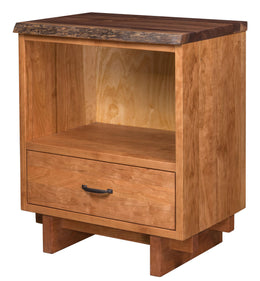 Amish West Canyon Live Edge 1 Drawer Open Nightstand
