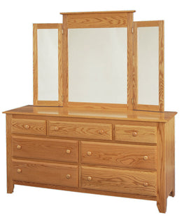 Amish Shaker Dresser with Tri-fold Mirror